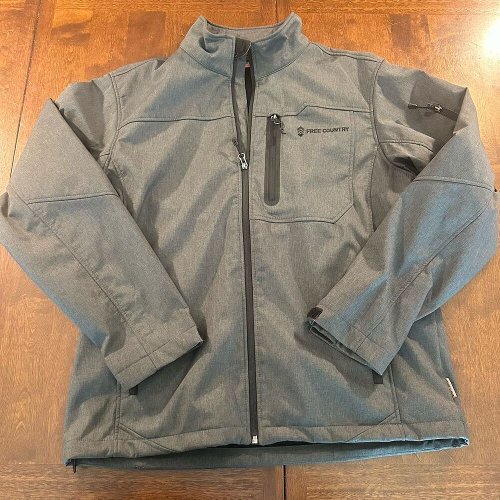 Free Country Men's Softshell Jacket Water Resistant Gray Size Large